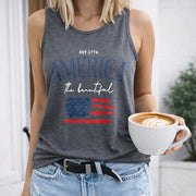 America THE Beautiful Women's Color Cotton Tank Top in Gray