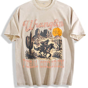 Retro Wranglin' Feral Children Raccoon 90s Western Vintage Washed T-Shirt in Beige