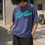 90's Paper Cup Nostalgia Vintage Washed T-Shirt in Blue