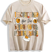 Preppy I'm Just Here for the Deviled Eggs & Family Drama Vintage Washed T-Shirt in Beige