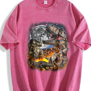 Dinosaur Retro 90s T-rex Dino Vintage Washed T-Shirt in Red