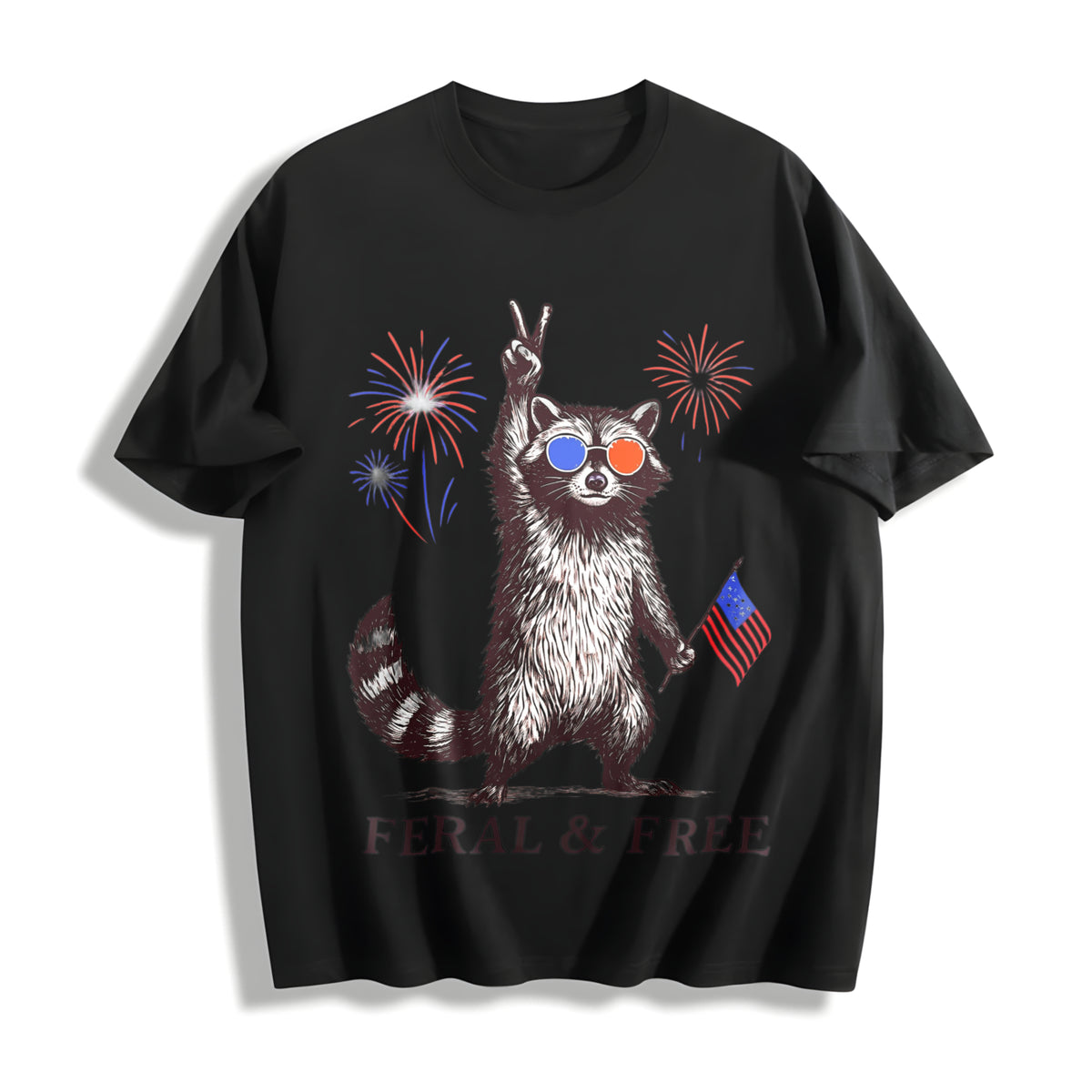 Feral but Free Raccoon Cotton T-Shirt in Black