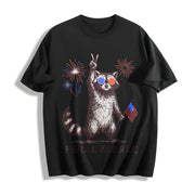 Feral but Free Raccoon Cotton T-Shirt in Black