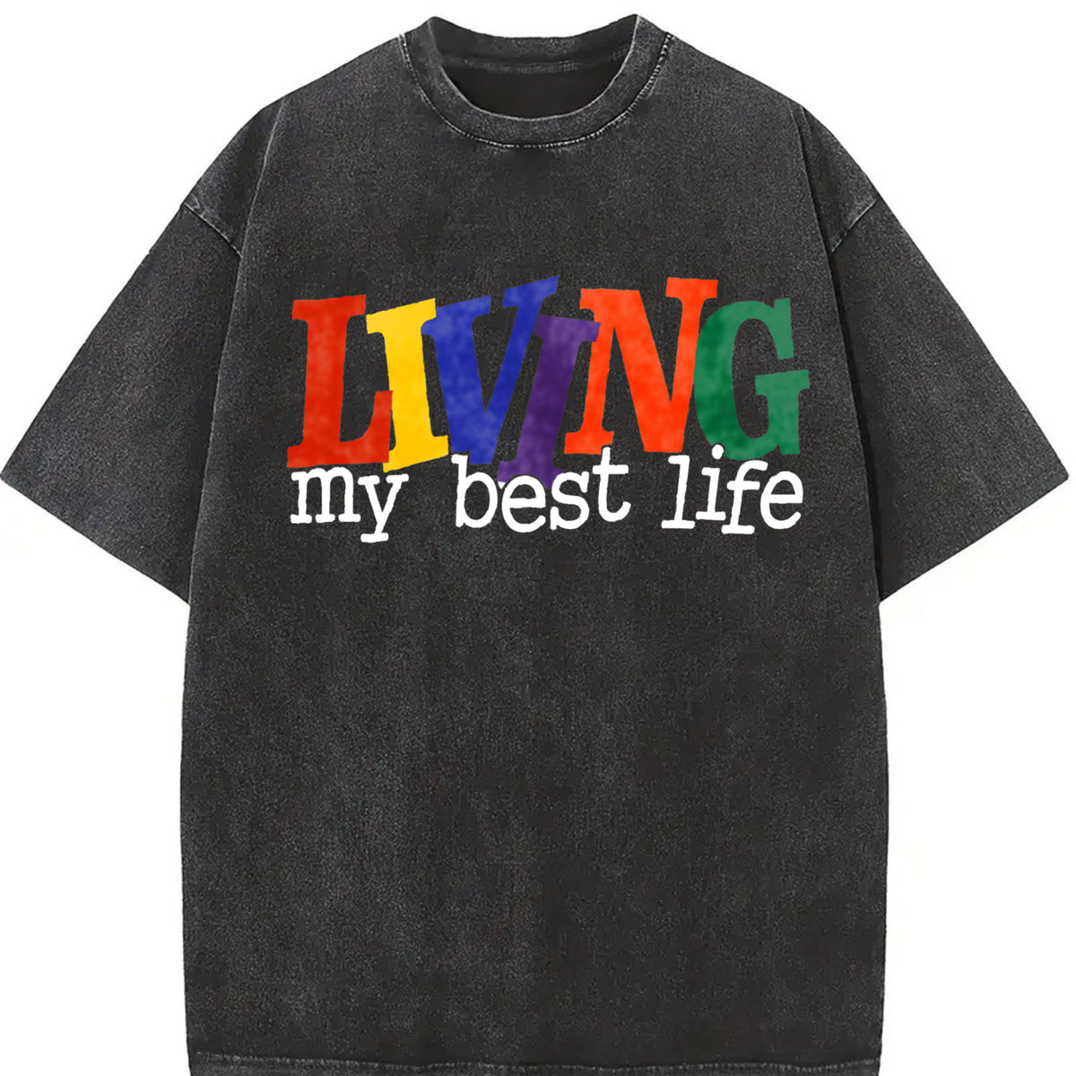 Living My Best Life Vintage Washed T-Shirt in Black