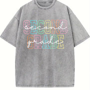 Second Grade Teacher Vintage Washed T-Shirt in Gray