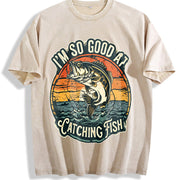 I'm So Good at Catching Fish Vintage Washed T-Shirt in Beige