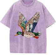 Faux Rhinestone Mallard Duck Flying : Hunting Lover vintage washed oversized T-shirt in Purple