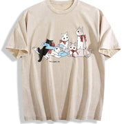 Interesting Cat Book Wishing You Happiness Pure vintage washed oversized T-shirt in Beige