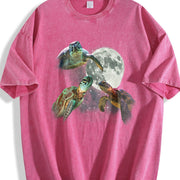 Three Turtles 90s Retro Turtle Moon Vintage Washed T-Shirt in Red