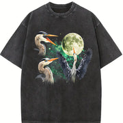 Great Blue Heron Moon Vintage Washed T-Shirt in Black