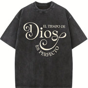 Stylish El Tiempo De Dios Es Perfecto for Spring vintage washed oversized T-shirt in Black