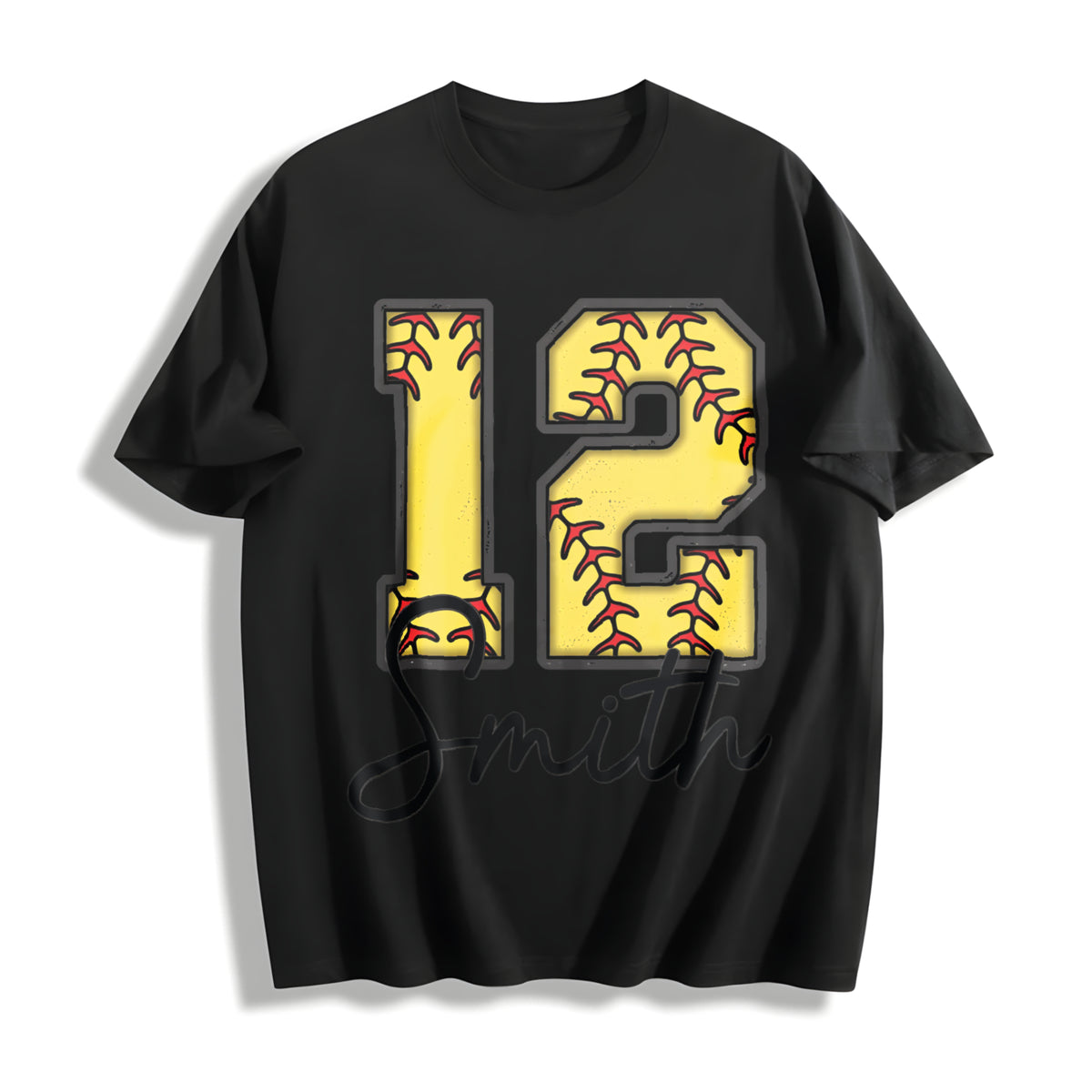 Custom Softball Personalized Softball Number Cotton T-Shirt in Black
