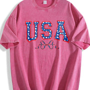 Embroidered USA Bow Coquette Vintage Washed T-Shirt in Red