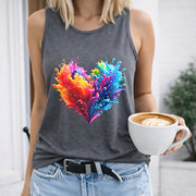Colorful Heart Splash Crew-neck Sleeveless Vest Outdoor Women's Color Cotton Tank Top in Gray