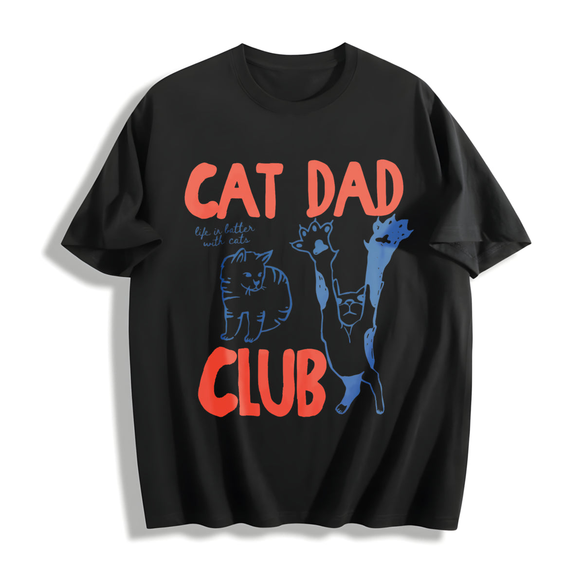 Cat Dad Club Cat Lover Cotton T-Shirt in Black