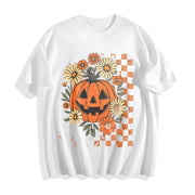 Retro Floral Pumpkin Cotton T-Shirt in White