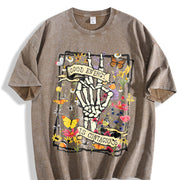GOOD ENERGY IS CONTAGIOUS Retro Distressed Double-Sided vintage washed oversized T-shirt in Brown