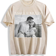 Personalized Couple Vintage Washed T-Shirt in Beige