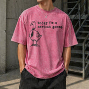 Serious Goose Meme Vintage Washed T-Shirt in Red
