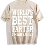 World Best Farter I Mean Father for Dad Vintage Washed T-Shirt in Beige