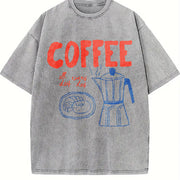 Coffee Club Coffee Lover Vintage Washed T-Shirt in Gray