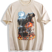 Dinosaur 90s Retro Prehistoric Jurassic Vintage Washed T-Shirt in Beige