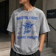 Houston I Have So Many Problems Vintage Washed T-Shirt in Gray