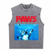 Xiongying Paws Cat and Mouse Vintage Washed Tank Top in Gray