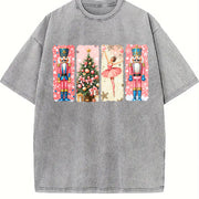 Nutcracker Christmas Vintage Washed T-Shirt in Gray