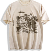 Western Cowboy UFO Vintage Washed T-Shirt in Beige