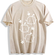 230gsm with Cute Anime-inspired Japanese Manga Vintage Washed T-Shirt in Beige