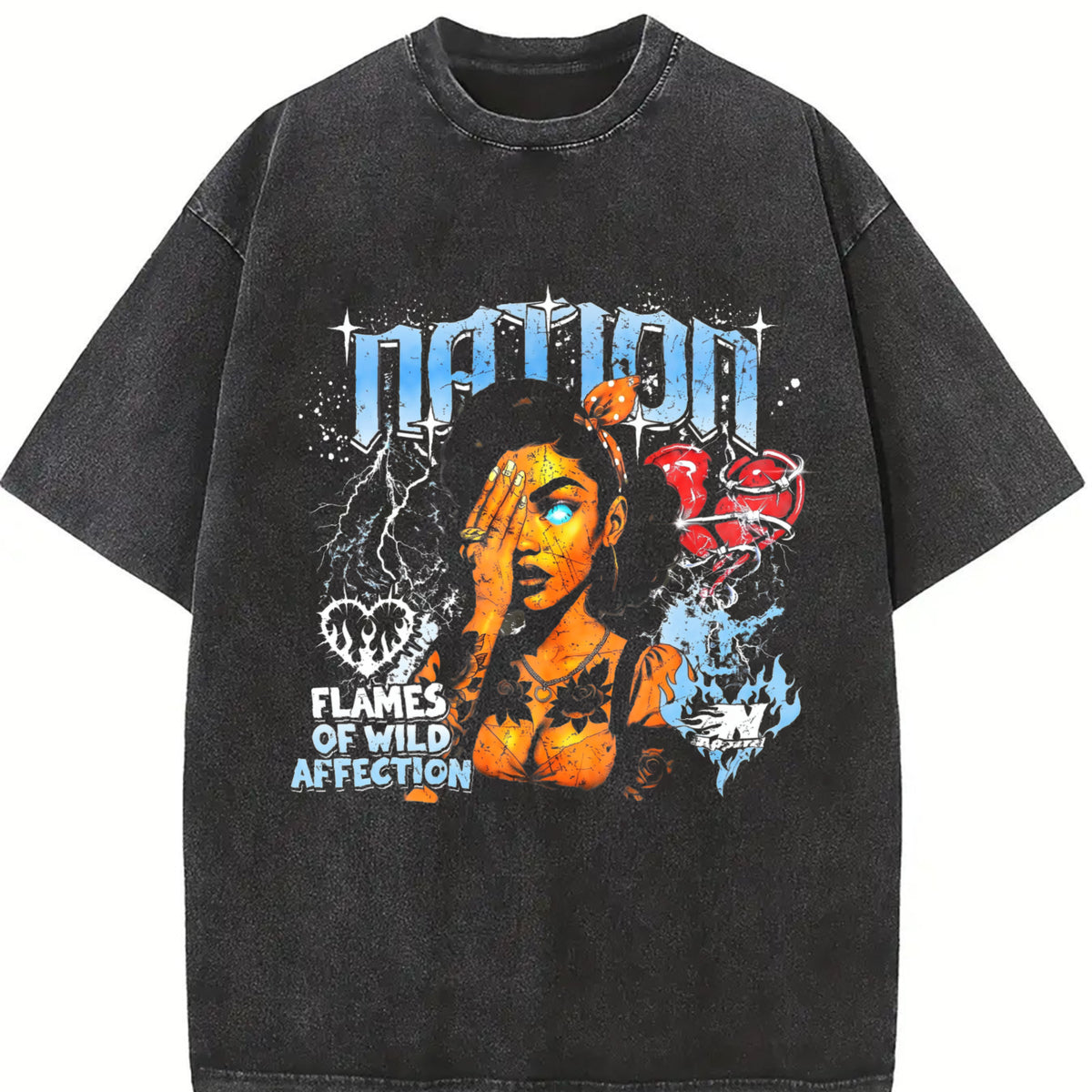 Nation Retro Pinup Vintage Washed T-Shirt in Black