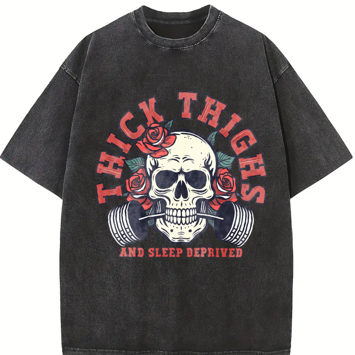 Thick Thighs and Sleep Deprived vintage washed oversized T-shirt in Black