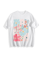 Blossoms Gorgeous Abstract Flowers Cotton T-Shirt in White