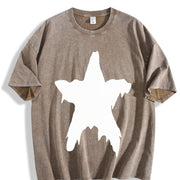 Distressed Melting Star Vintage Washed T-Shirt in Brown
