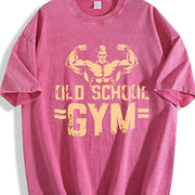 Old School Gym Muscle Hunk Biceps Display Vintage Washed T-Shirt in Red