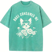 Rage Consumes Me Cute Cat Meme Favorite vintage washed oversized T-shirt in Blue