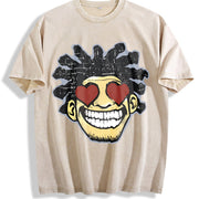 Heavy Distressed Wax-resistant Retro Vintage Washed T-Shirt in Beige