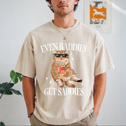 Even Baddies Get Saddies Cat Vintage Washed T-Shirt in Beige