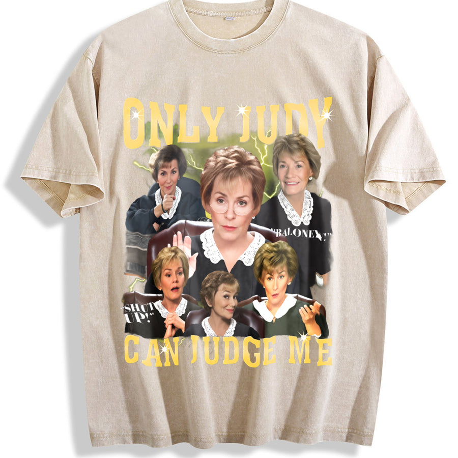 Only Judy Can Judge Me and for autumn and winter vintage washed oversized T-shirt in Beige