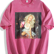 Glam Doll Drinking on the Dance Floor Vintage Washed T-Shirt in Red