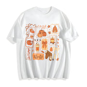 Preppy Fall Bow Pumpkin Pullover Cotton T-Shirt in White
