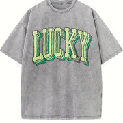 Retro Lucky St Patricks Day Vintage Washed T-Shirt in Gray