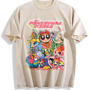 Powerpuff Girls Comic Collage vintage washed oversized T-shirt in Beige
