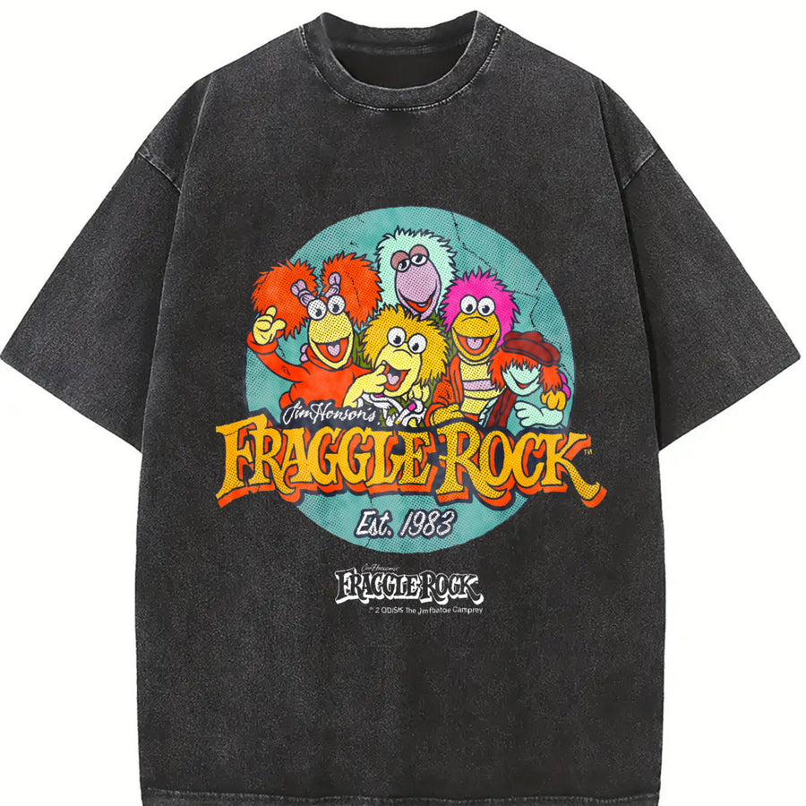 Fraggle Rock Jim Henson's Licensed for Classic for Movie Vintage Washed T-Shirt in Black