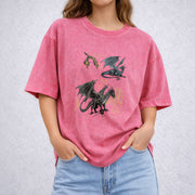 Fourth Wing Dragon vintage washed oversized T-shirt in Red