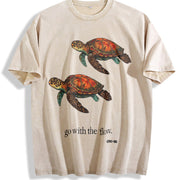 Sea Turtles Go with the Flow Vintage Washed T-Shirt in Beige