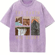 EARTH HIS GLORY Shoulder Drop Vintage Washed T-Shirt in Purple