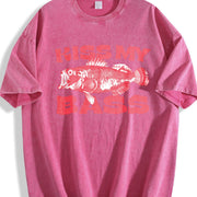 Kiss My Bass Style Fishing Fisher Pink vintage washed oversized T-shirt in Red