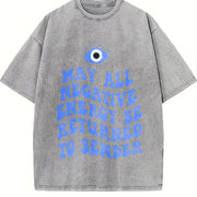 Y2K Evil Eye Energy Shield Send Back The Bad Vibes vintage washed oversized T-shirt in Gray